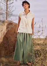 A Model Wearing Green Cotton Mul Sage flare curated by Only Ethikal